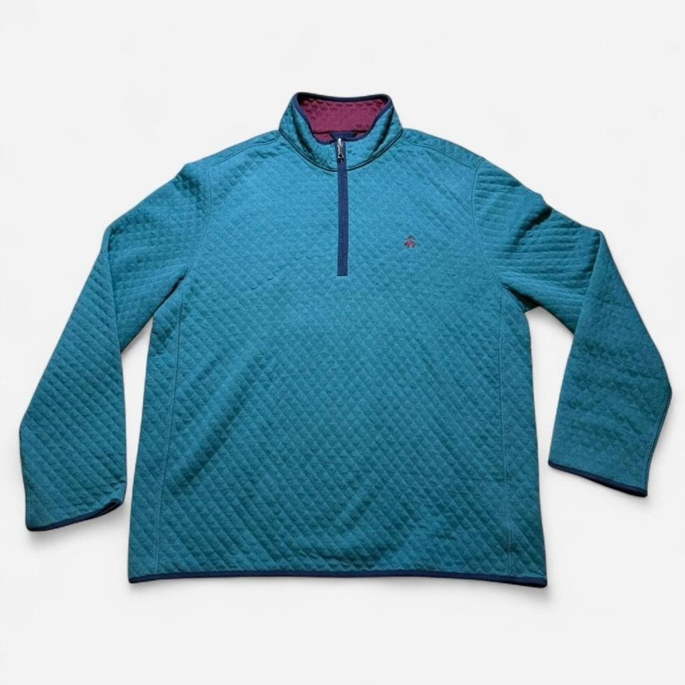 Brooks Brother Teal And Red Quilted Quarter Zip Size XL